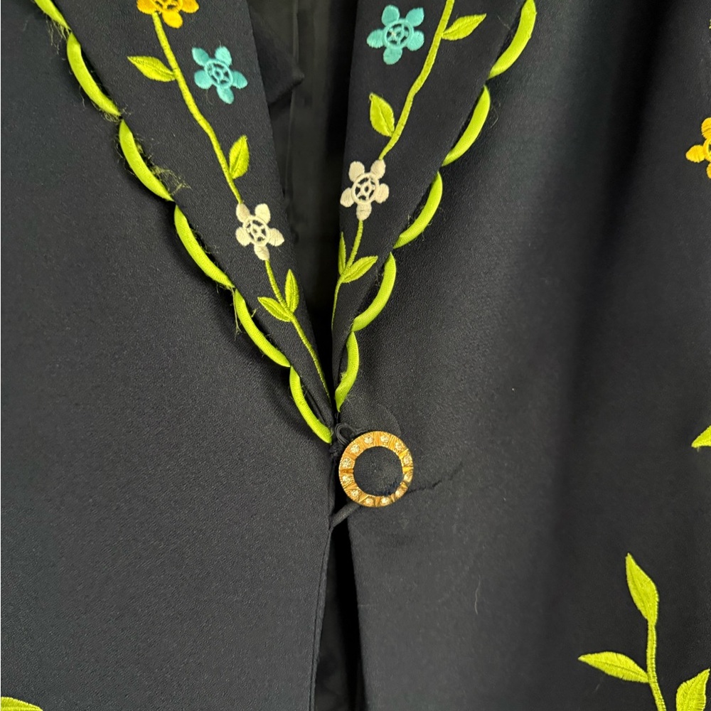 Vintage Embroidered Colorful Floral Navy Coat - Womens Jacket - Picture 3 of 7